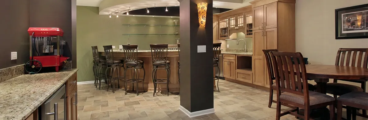modern basement remodeling with custom finishes and open layout in a home in Long Beach, CA