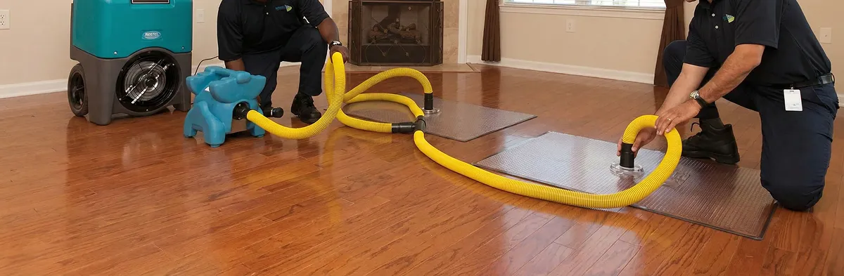 emergency water removal technicians extracting standing water from a home using professional equipment in Long Beach, CA