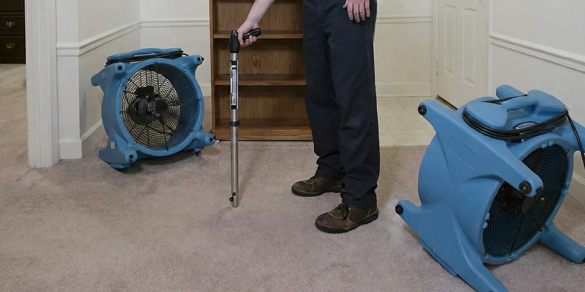 emergency water removal equipment deployed to dry a flooded residential interior in Long Beach, CA