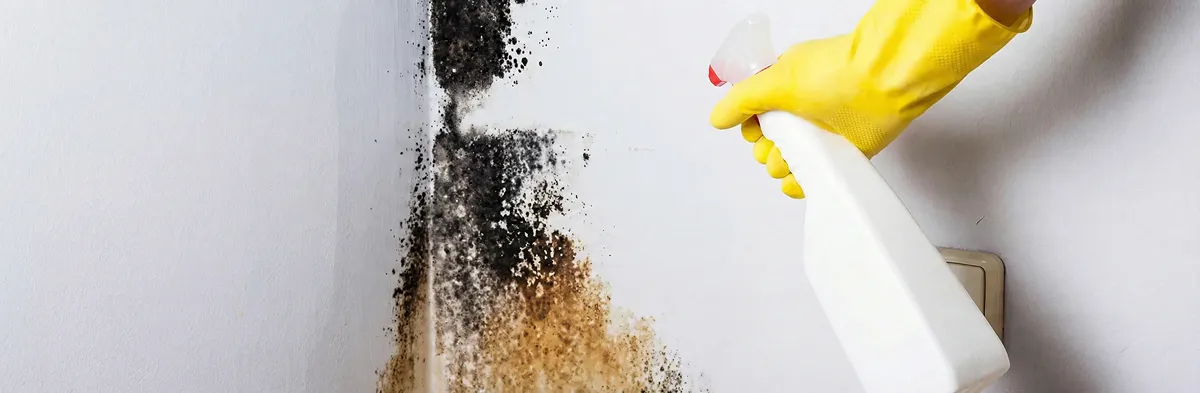visible mold growth on an interior wall being treated during mold removal service in Long Beach, CA