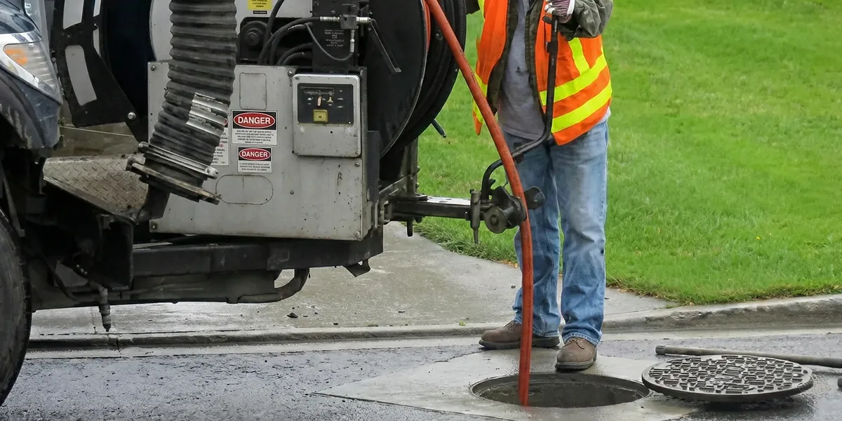sewage clean up professionals using industrial equipment to remove contaminated wastewater in Long Beach, CA