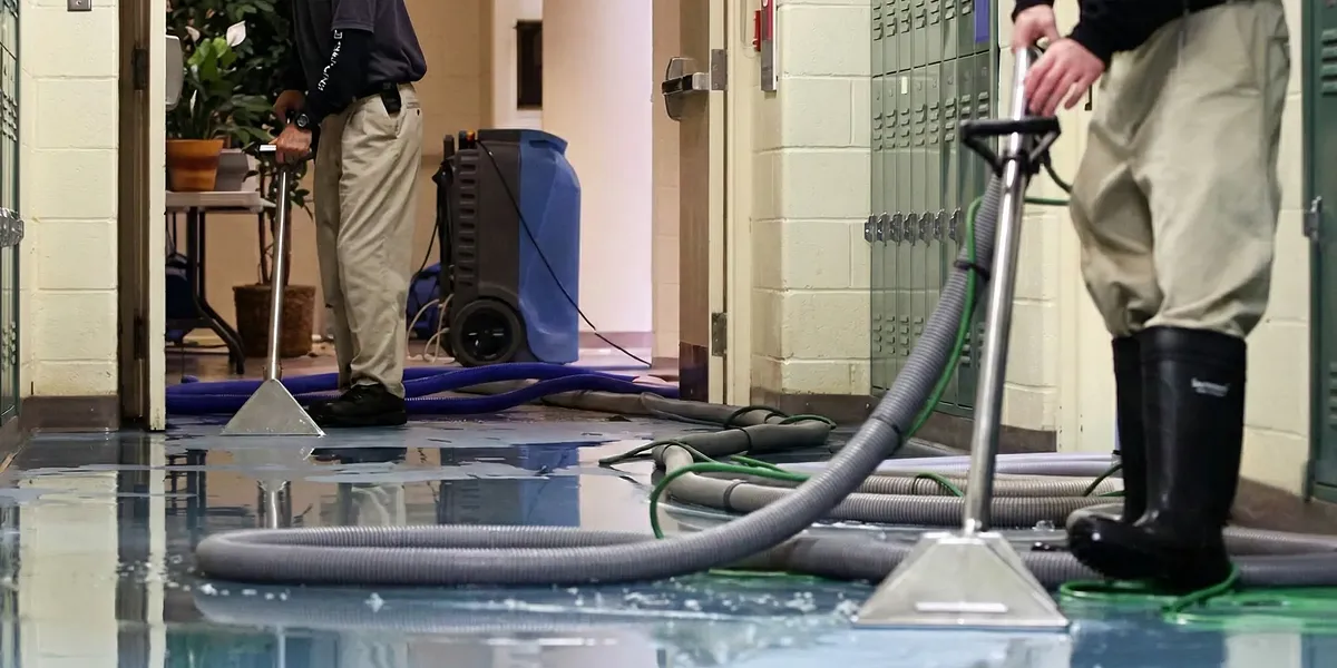 water damage restoration technicians performing professional water extraction inside a property in Long Beach, CA